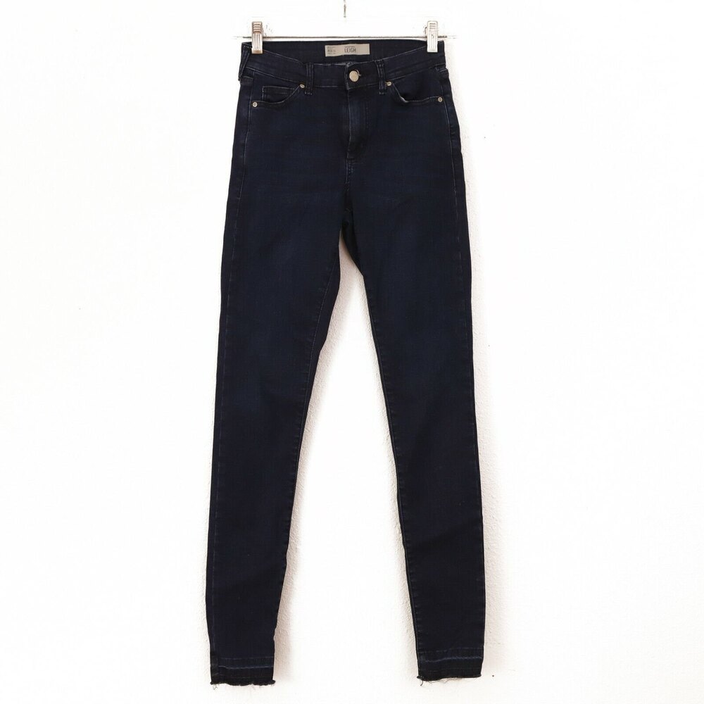 Topshop Moto Leigh Skinny Jeans Size 26 Released Hem Dark Wash Blue EUC B31